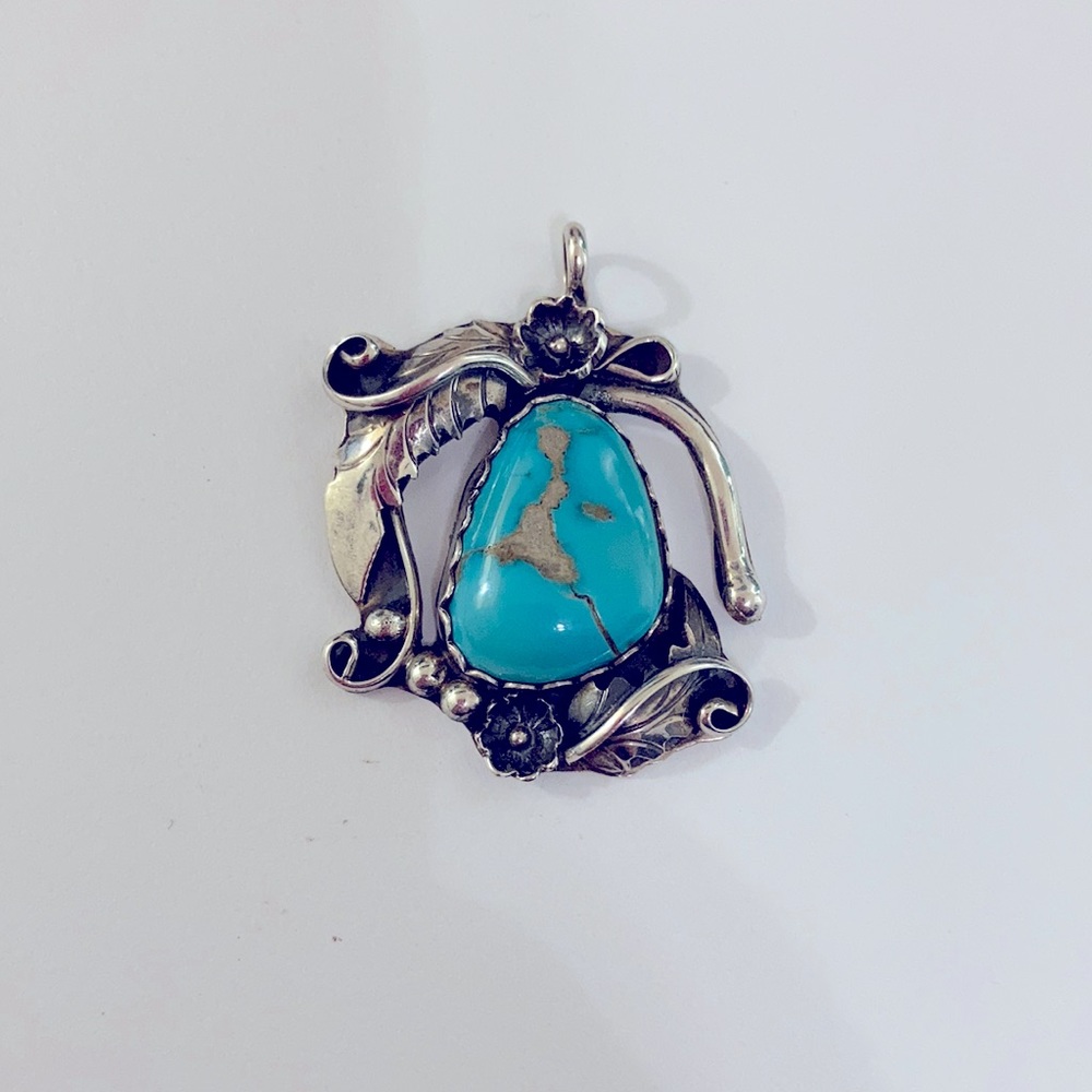 Sterling turquoise vintage Native American pendant